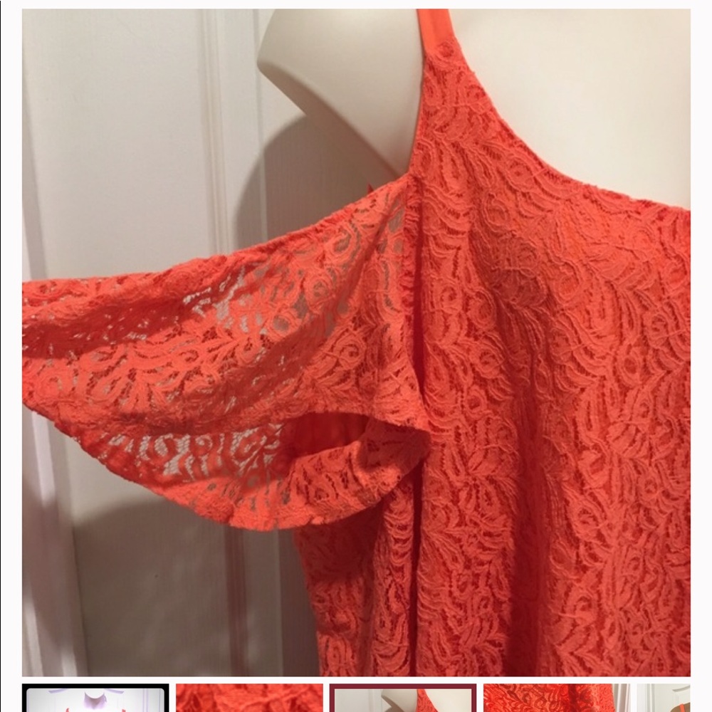 Jessica Simpson off shoulder coral lace XL top - Picture 2 of 4